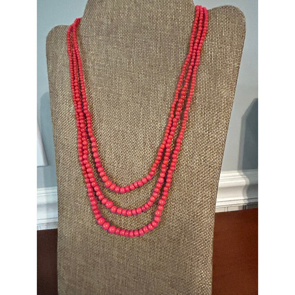 Vintage Multi Strand Red Coral Bead Torsade Necklace Twisted Statement - Picture 2 of 7